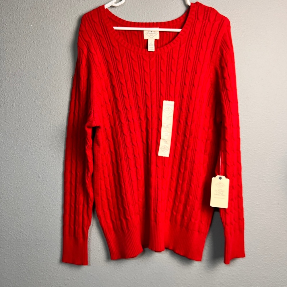 St Johns Bay Womens Romantic Red Classic Cable Knit Sweater Long Sleeve 1X New